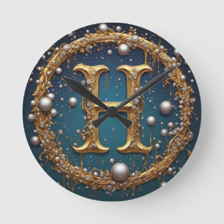 Horloge Ronde Golden Monogram Initial Letter H