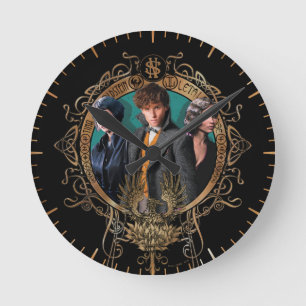 Horloge Ronde Golden Newt, Tina et Leta Art Déco Portrait