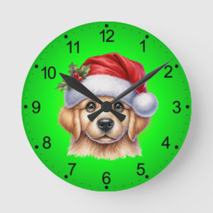 Horloge Ronde Golden Retriever Chien avec le Père Noël Style-825