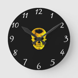 Horloge Ronde Golden Skull Clock