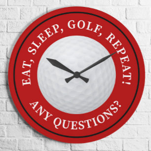 Horloge Ronde Golf Ball Sports Golf Citation Moderne Funny Rouge