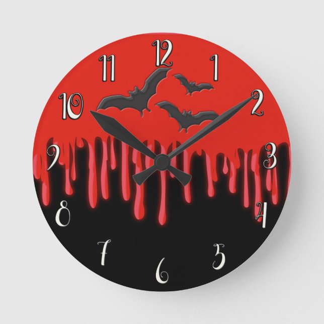 Horloge Ronde Gothic Bats & Red Dripping Blood Halloween (Recto)
