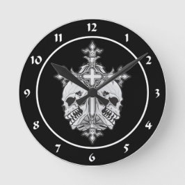 Horloge Ronde Gothic Cross with Skulls