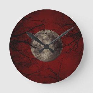 Horloge Ronde Gothic Full Moon avec Haunting Trees