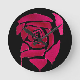 Horloge Ronde Gothique abstrait rose aquarelle art original