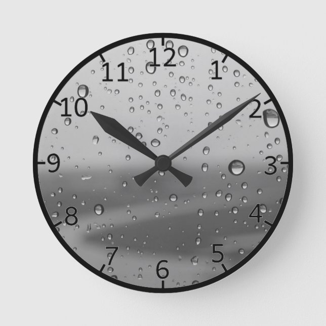 Horloge Ronde Gouttes de pluie sur fond argenté (Recto)