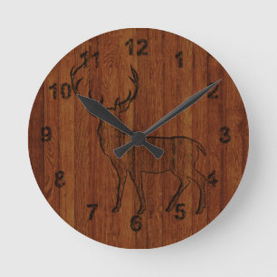 Horloge Ronde Grand buck effet bois sculpté