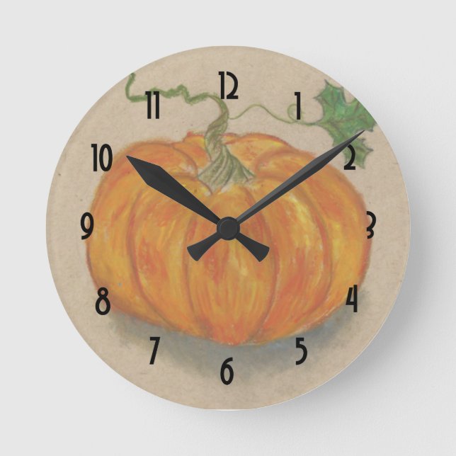 Horloge Ronde Grand Citrouille orange (Recto)