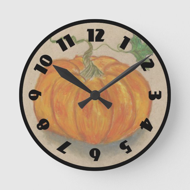 Horloge Ronde Grand Citrouille orange (Recto)