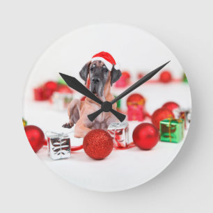 Horloge Ronde Grand Danois avec ornements de Noël Cadeaux