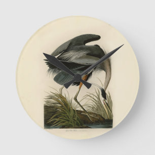 Horloge Ronde Grand Héron bleu d'Audubon Marais Oiseau