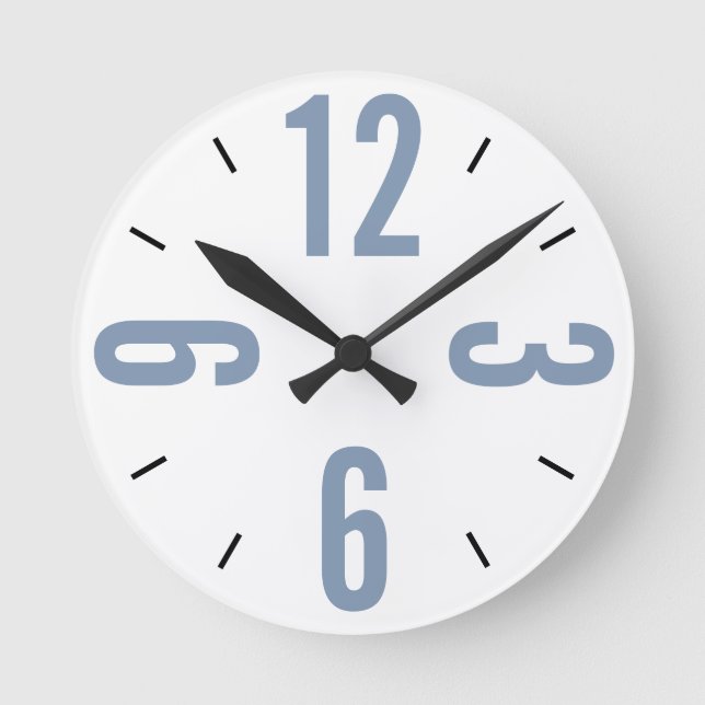 Horloge Ronde Grand nombre moderne bleu poussiéreux et noir  (Recto)