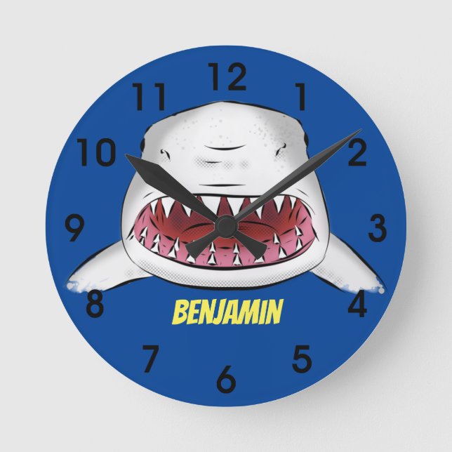 Horloge Ronde Grand requin blanc, dessin animé (Recto)