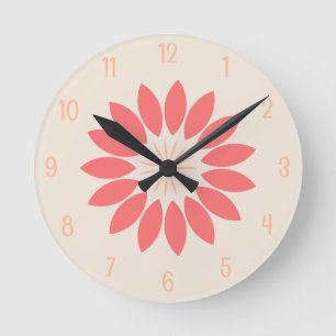 Horloge Ronde Grande Fleur de Corail sur Crème