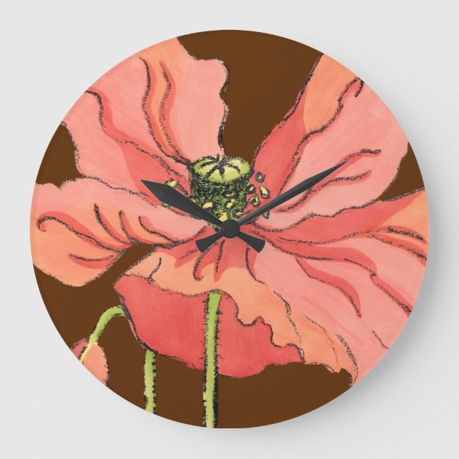 Horloge Ronde Grande fleur rose avec l'arrière - plan (Recto)