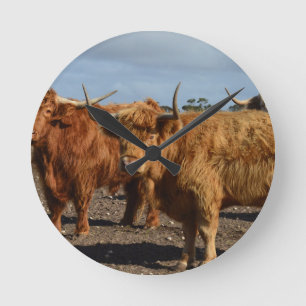 Horloge Ronde Grandes vaches Highland Brown,