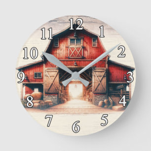 Horloge Ronde Grange Rouge Ancienne Campagne Rustique