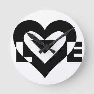 Horloge Ronde Graphique d'amour cool, noir