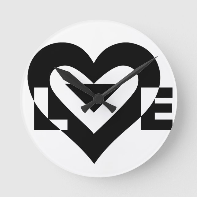 Horloge Ronde Graphique d'amour cool, noir (Recto)
