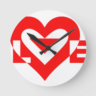 Horloge Ronde Graphique d'amour cool, Rouge