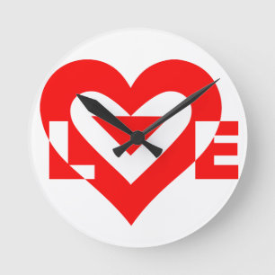 Horloge Ronde Graphique d'amour cool, Rouge