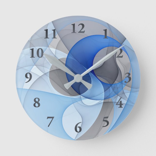 Horloge Ronde Graphique d'art fractal gris bleu Abstrait moderne (Recto)
