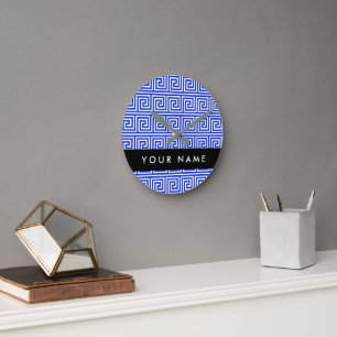 Horloge Ronde Grec Meander Key Blue, Votre Nom, Personnaliser