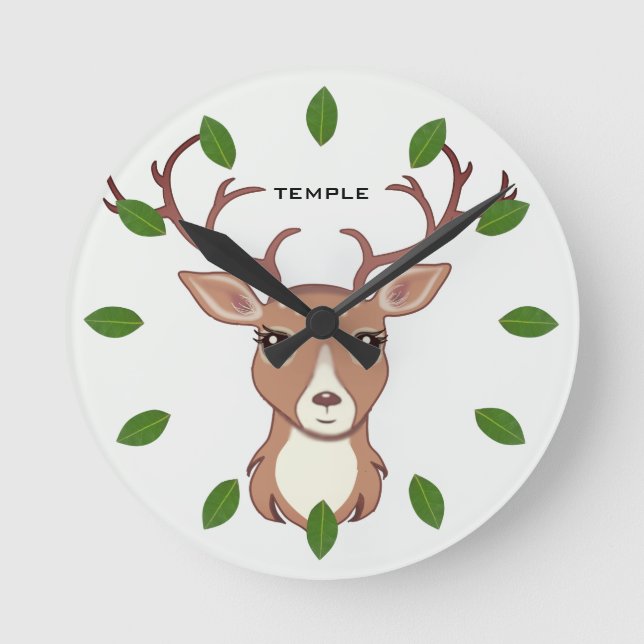 Horloge Ronde Green Bay Feuilles & mignonette Reindeer Face (Recto)
