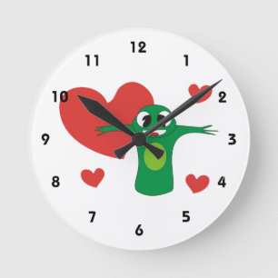 Horloge Ronde Grenouille avec des coeurs