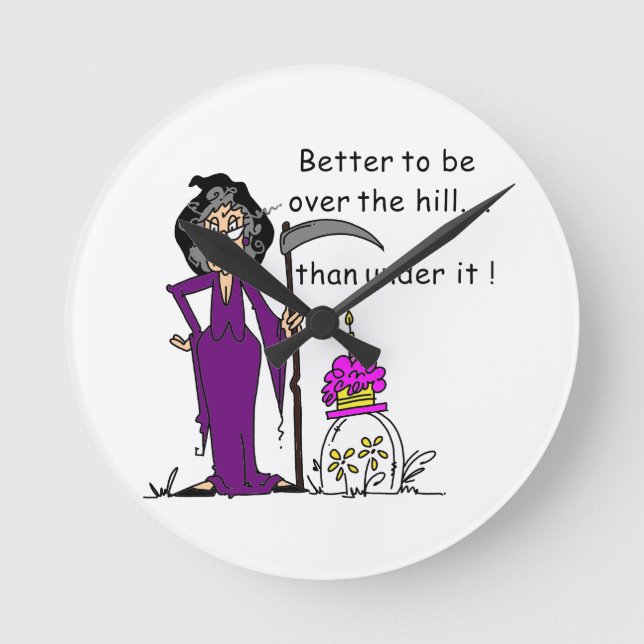 Horloge Ronde Grim Reaper Humour d'anniversaire (Recto)