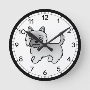Horloge Ronde Gris Cairn Terrier Chien mignon Dessin Illustratio
