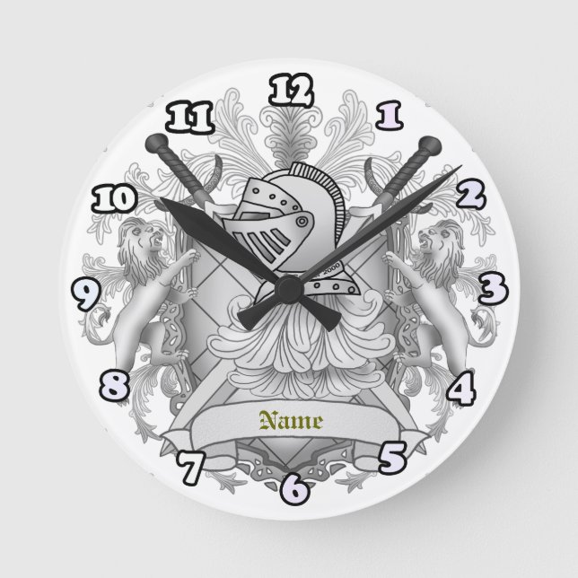Horloge Ronde Gris Chevalier Famille Crest Nom (Recto)