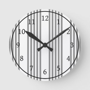 Horloge Ronde Gris et blanc cinq bandes motif