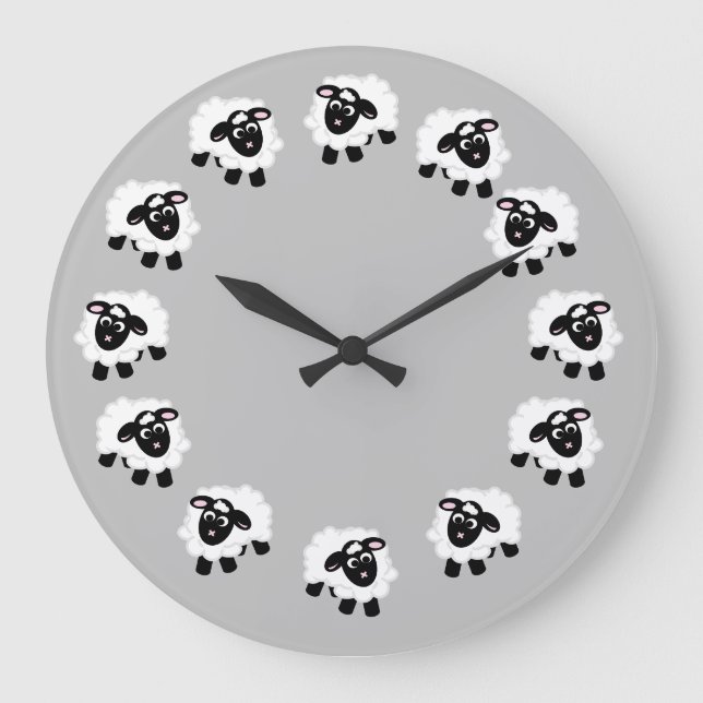 Horloge ronde gris mouton caricature mignonne (Recto)