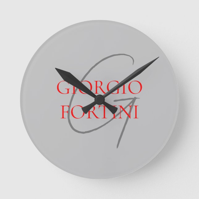 Horloge Ronde Gris Rouge Votre nom Monogramme initial Moderne (Recto)
