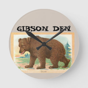 HORLOGE RONDE GRIZZLY BEAR ART PERSONNALIZED CLOCK