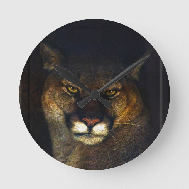 Horloge Ronde Gros Chat Cougar Mountain Lion Art Design (Recto)