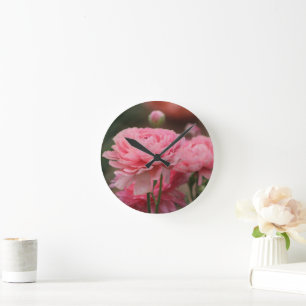 Horloge Ronde Gros plan sur Ranunculus rose Pivoine