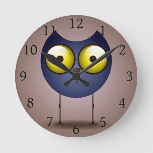 Horloge Ronde Grosse chouette bleue