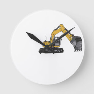 Horloge Ronde Grosse excavatrice jaune