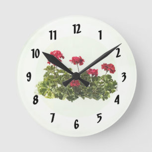 Horloge Ronde Groupe de géraniums rouges