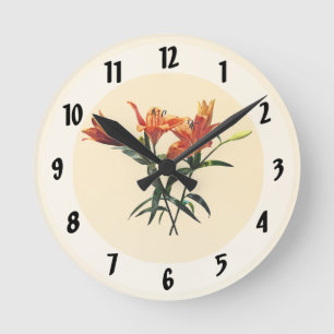 Horloge Ronde Groupe de Lilies orange