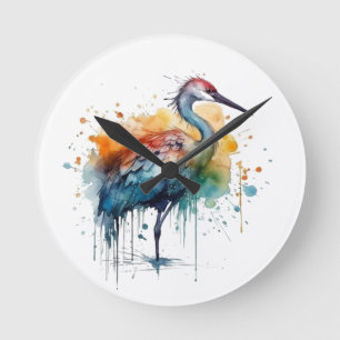 Horloge Ronde Grue colorée debout dans l'eau