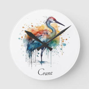 Horloge Ronde Grue gracieuse : Aquarelle, coutume