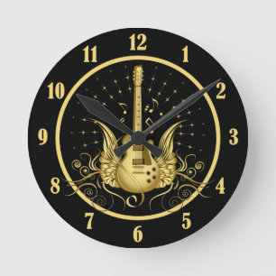 Horloge Ronde Guitare à ailes d'or