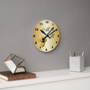 Horloge Ronde Guitare acoustique monogramme