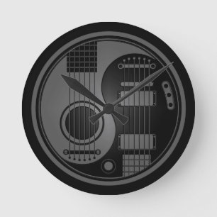 Horloge Ronde Guitares électriques acoustiques grises et noires