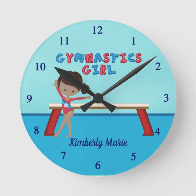 Horloge Ronde Gymnaste sur mesure de fille afro-américaine (Recto)