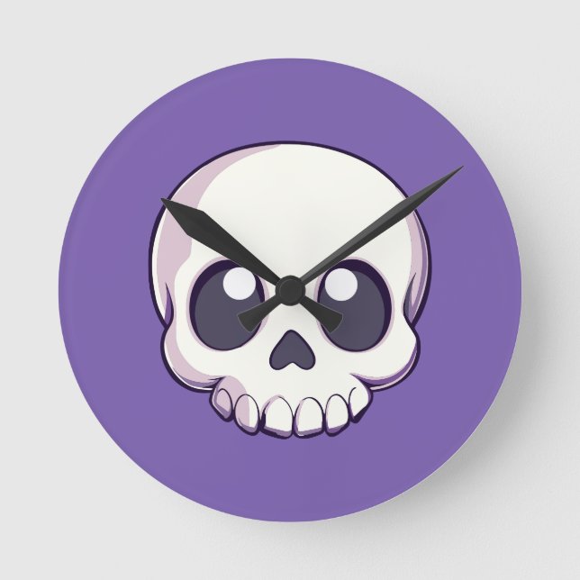 Horloge Ronde Halloween au crâne de caricature mignon (Recto)