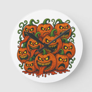 Horloge Ronde Halloween Citrouille maléfique